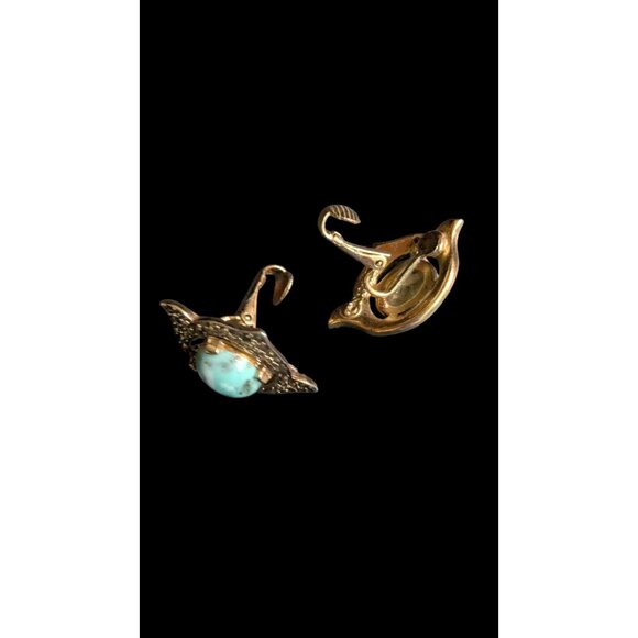 Sarah Coventry Vintage Clip-On Earrings Turquoise Faux Stone & Rhinestones Gold- - Picture 4 of 8